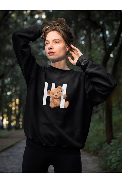 SUNFREE Унисекс суитшърт с щампа на плюшено мече