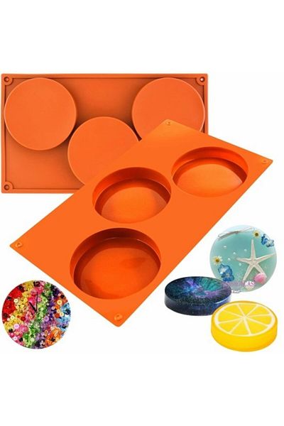 ELGALA Cake Mold Disc Shaped Silicone Chocolate Soap Epoxy Coaster and Pastry Mold 3 Compartments