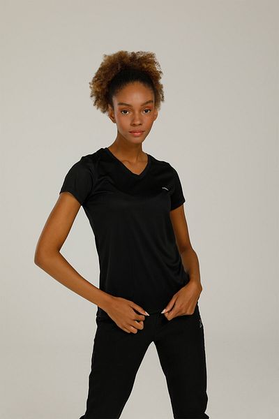 Kinetix Tricou Sn228 Basic Pes cu decolteu în V- Siyah Kadın