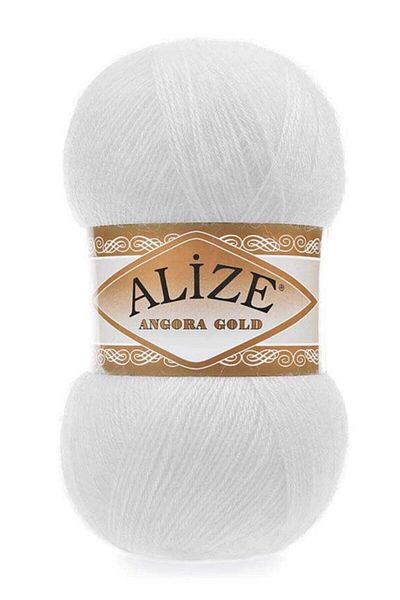 Alize Angora Gold 55 White Hand Knitted Threads Vest Cardigan Thread Scarf Sweater Thread (5 Pieces)