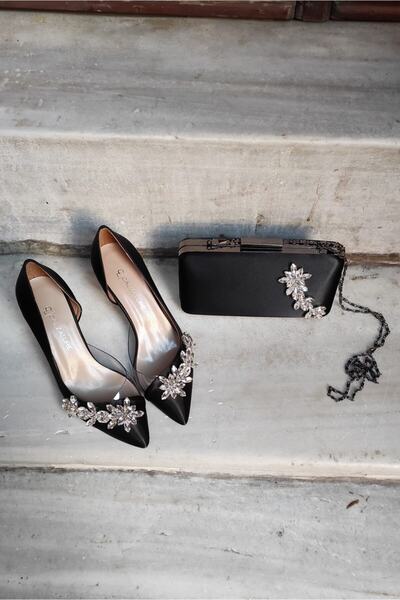 LA CALZATURE Stiletto din satin negru cu toc de 7 cm - Pantofi de dama rochie...