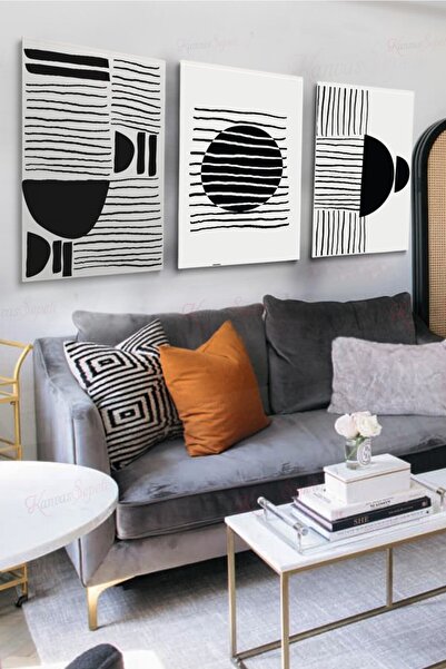 KanvasSepeti 3'lü Set Dekoratif Kanvas Tablo Bohem Bohe Art Soyut Paintg Colo...