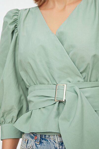 Trendyol Collection Μέντα Ζώνη Διπλό Πλεκτό Μπλούζα TWOAW20BZ0923