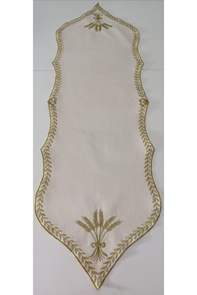 Lady Rio Runner,deri Runner,nakışlı Runner , Ekru -gold Renk