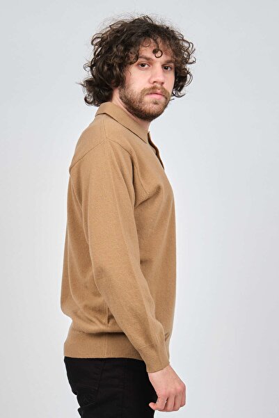 IDA Ανδρικό πουλόβερ με γιακά πόλο Lambswool 0593147 Camel