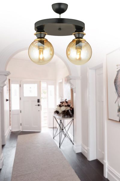 SONSUZ AYDINLATMA&AVİZE Black 2-Plafone Bal Glop Top Glass Downward Facing Luxury Chandelier