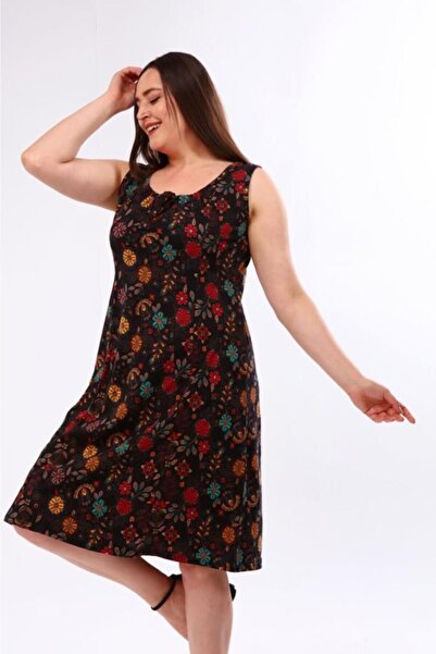 Nehir tekstil Women's Thick Strap Sleeveless Cupped Cotton Combed Plus Size Dress