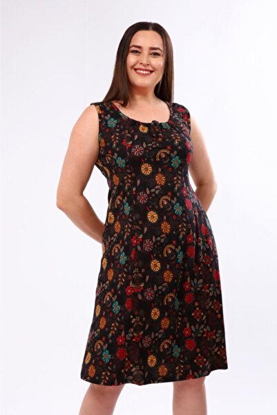 Nehir tekstil Women's Thick Strap Sleeveless Cupped Cotton Combed Plus Size Dress