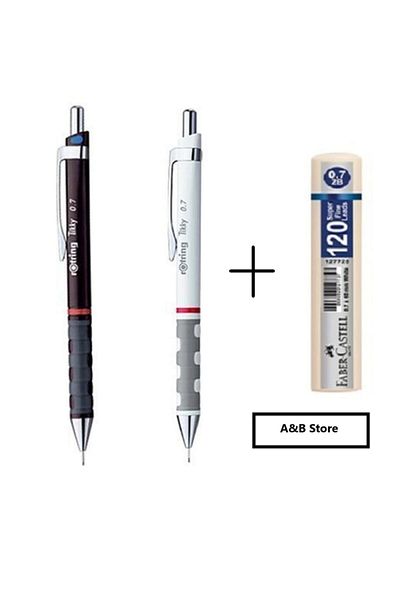 Rotring Tikky Versatil Tip Pen 0.7 Set Burgundy-white and Faber Castell Grip Min 0.7 2b 120pcs - School Set