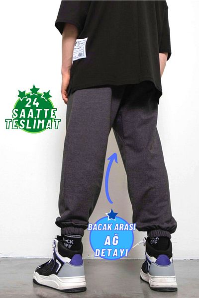 la gizzia Oversize Şalvar Tip Fleece, Kalp Kalıbı, Lastikli Alt ve Büyük Beden Eşofman