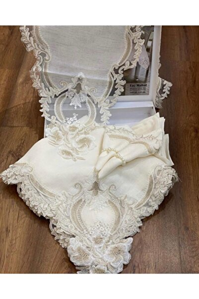 Etz Home Gül Masa Örtüsü 12 Kişilik Linen Kumas Krem Sofra Takımı Yemek Takım...