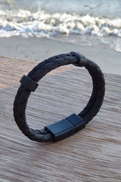 TREND COLLECTİON Erkek Hakiki Deri Bileklik Siyah Renk Bileklik