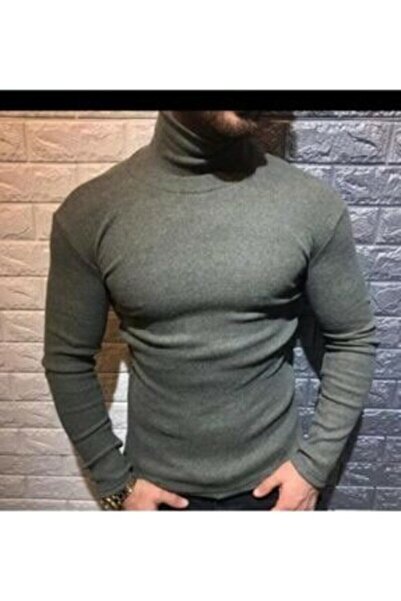 XUVARS Men's Khaki Slim Fit Lycra Turtleneck Knitwear Sweater Hk-01