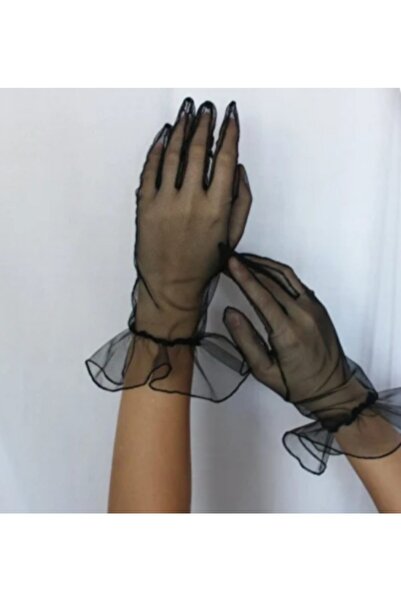 es moda shop قفازات فستان السهرة باللون الأسود باللون الأسود