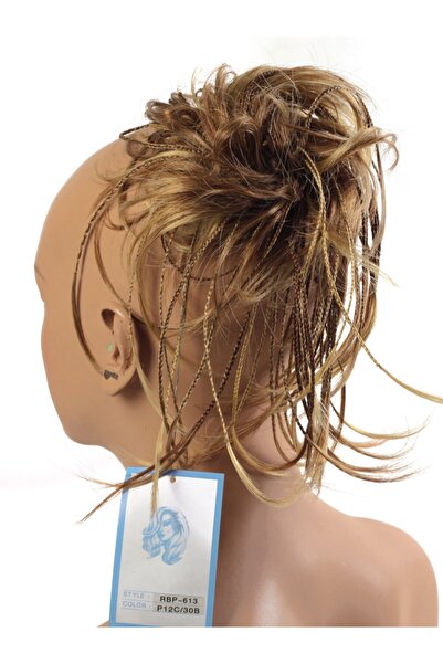 AYTUĞ PERUK Kumral Sarı Röfleli Lastikli Topuz Saçı - Ince Örgülü Saç Aksesua...