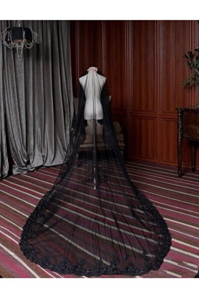 VENÜS MODA by Pınar حجاب أسود بحواف 250 سم حجاب كاتدرائية مع حجاب خطوبة