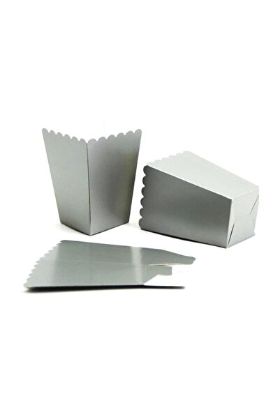 Parti dolabı 8 Adet Gümüş Gri Karton Ikram Kutusu, Patlamış Mısır Kutusu