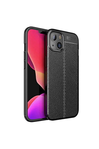Nezih Case Iphone 13 Mini Uyumlu (deri Görünüm) Silikon Kılıf Siyah