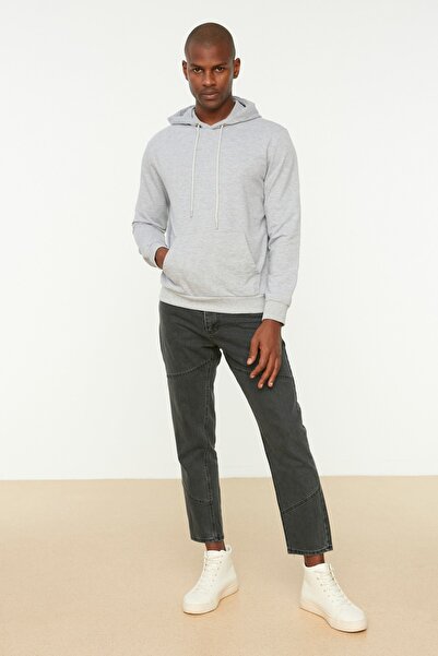 Trendyol Collection Сив суитшърт с дълъг ръкав с качулка - стандартна кройка TMNAW20sw0162