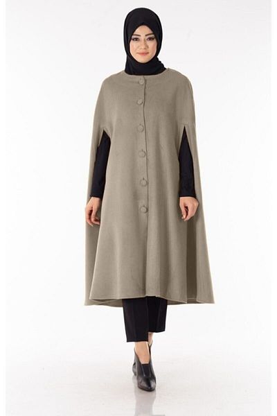 CNG MODA Hijab Stone Color Stitched Cloak Poncho