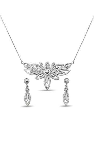 Argentum Concept 925 Ayar Gümüş Zirkon Taşlı Çiçek Set - S012002
