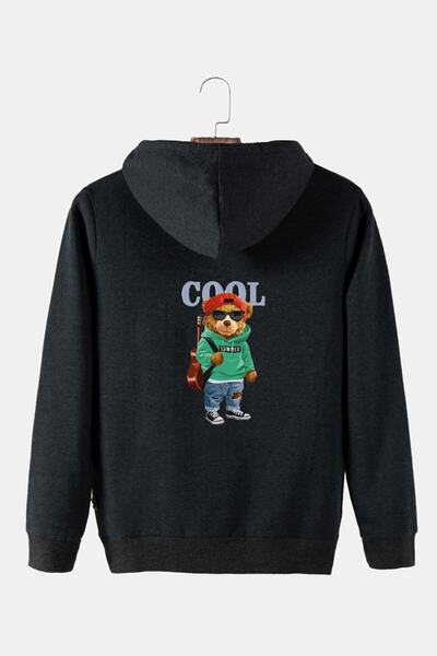 COLLIE Hanorac unisex, antracit, cu glugă, cu ursuleț cool imprimat pe spate,...