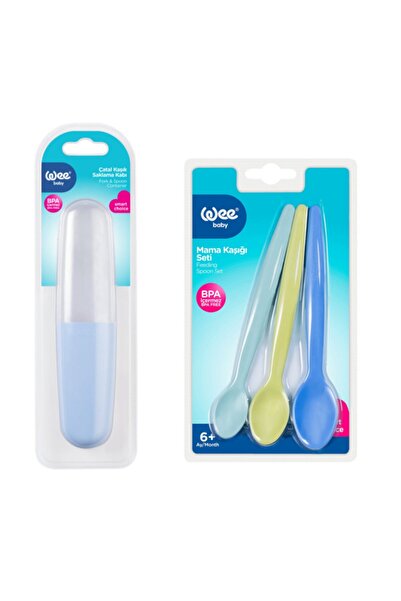 Wee Baby Çatal Kaşık Saklama Kabı + 3'lü Mama Kaşığı Set