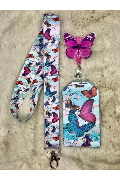 Hediyebum Set de curea pentru gât cu fluture și flori roz și suport pentru ca...