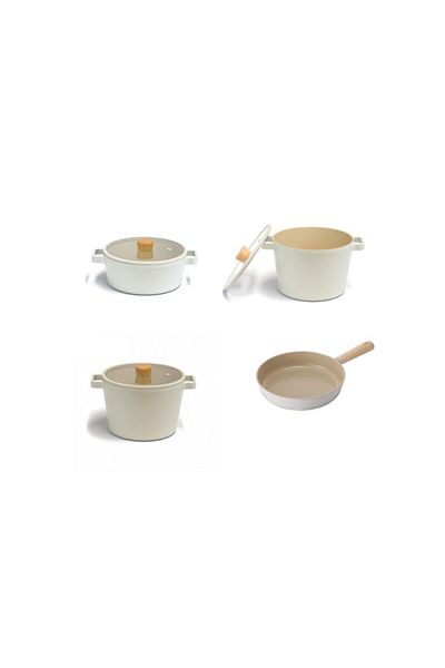 NEOFLAM Fika Cast Aluminum 7 Piece Cookware - Pan Set Beige
