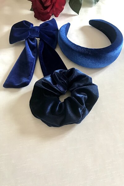 alsaccessories Set de 3 din catifea albastra. Cataramă cu fundă, coroană și c...