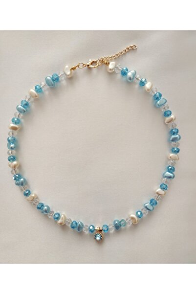 Nuvole Bianche Accessory Mavi Pırıltı Uçlu Kristal Boncuklu Barok Inci Kolye