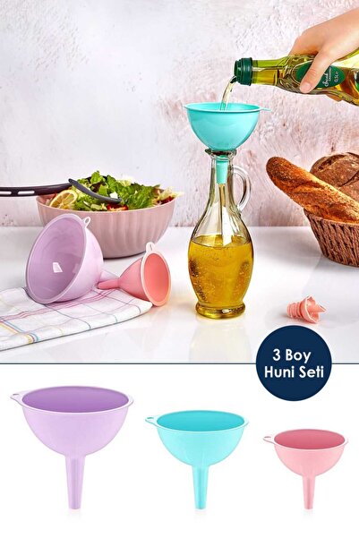 Anadolu Saray Çarşısı Pratik 3 Boy Huni Seti | 3'lü Huni Seti | 3 Boy Renkli Plastik Huni