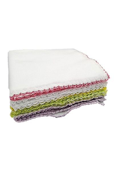 Ekebaby Combed Cotton Baby Wipes 10 Pieces Size 28x28 Cm Colorful Edge Embroidered