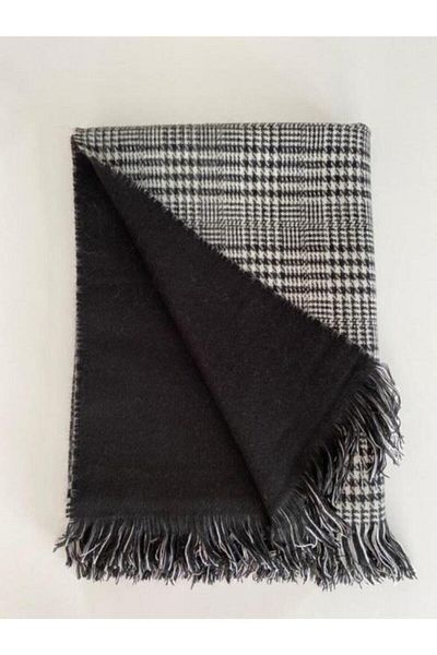 Mathilda Aksesuar Women's Black Plaid Double-Sided Soft Textured Scarf