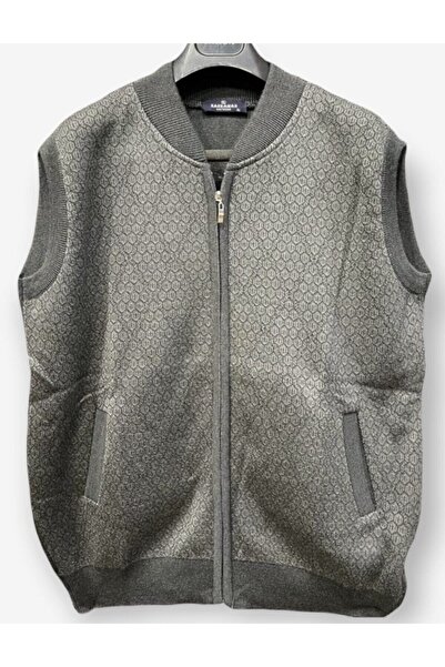 Nacar Erkek Desenli Triko Fermuarlı Kışlık Baba Yelek