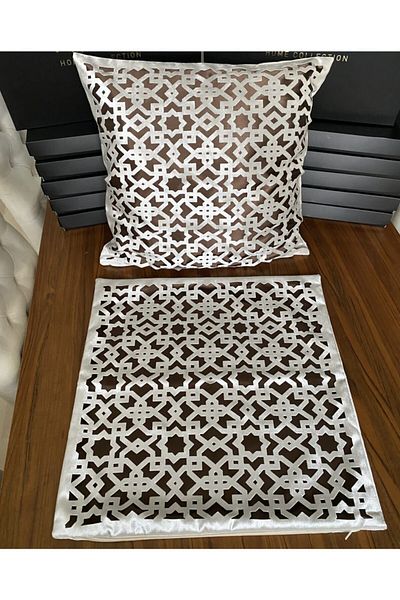 NURHAN HOME COLLECTION Husă de pernă pătrată din satin de culoare argintie 2 bucăți cu interior negru