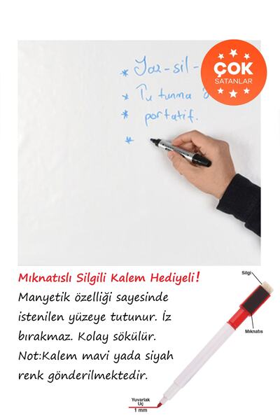 Kaizen Market Manyetik Yapışkanlı Beyaz Manyetik Kağıt Tahta 2 Li (100x200 Cm)