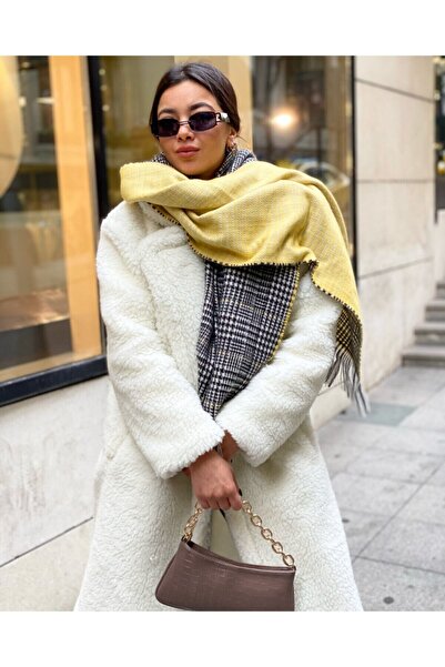 Cinnamon Bunny Çift Taraflı Limon Sarısı Atkı Şal Yumuşak Dokulu