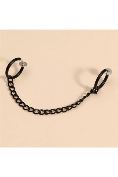 TakıConcept Deliksiz Zincirli Kulak Kıkırdak Ikili Küpe Siyah