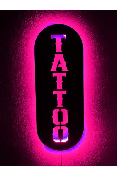 dekoraven Tattoo Dövme Led Işıklı Ahşap Tablo Tabela