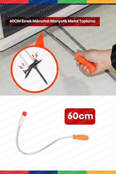 favorisepetim Güçlü Manyetik Teleskopik 60cm Pikap Mıknatıslı Somun Ve Cıvata Toplama Plastik Saplı Esnek Çubuk