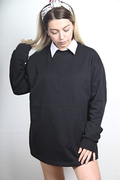 Ava Bloklu Siyah Oversize Şardonlu Örme Sweatshirt