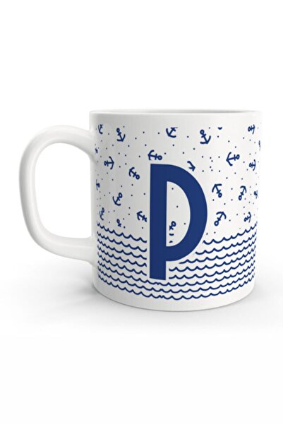 Rock'n Fox Letter P Sailor Blue Anchor Sailor Design Colored Letter Mug