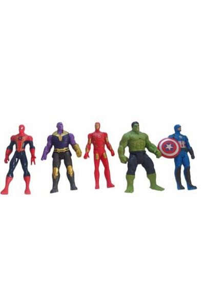 AVENGERS Set of 5 Characters Spiderman, Thanos, Ironman, Hulk, Captain America Without Light 12cm