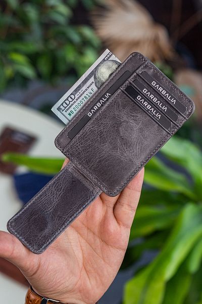 Garbalia Πορτοφόλι Pisa Δερμάτινο Γκρι Unisex με κάλυμμα με μαγνήτη