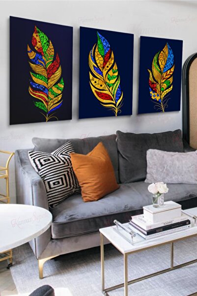 KanvasSepeti Set od 3 dekorativne platnene slike, boemska boho umetnost, apst...