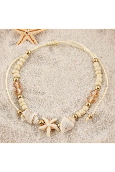 İPAR AKSESUAR Sea Star Cream Beaded Anklet and Bracelet
