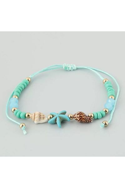 İPAR AKSESUAR Deniz Yıldız Turquoise Bead Anklet and Bracelet