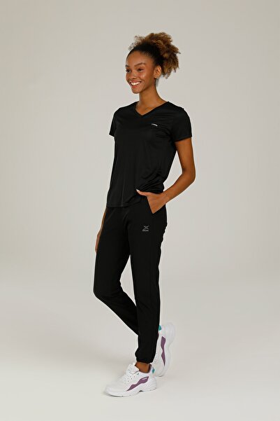 Kinetix Sn228 Basıc Pes V Neck T- Siyah Kadın T-shirt