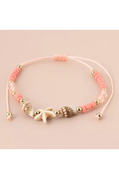 İPAR AKSESUAR Sea Star Pink Beaded Anklet and Bracelet
